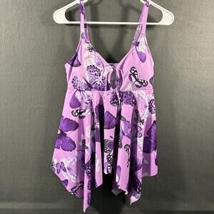 y2k women tankini XL purple butterfly fairy swim bathing suit asymmetrical